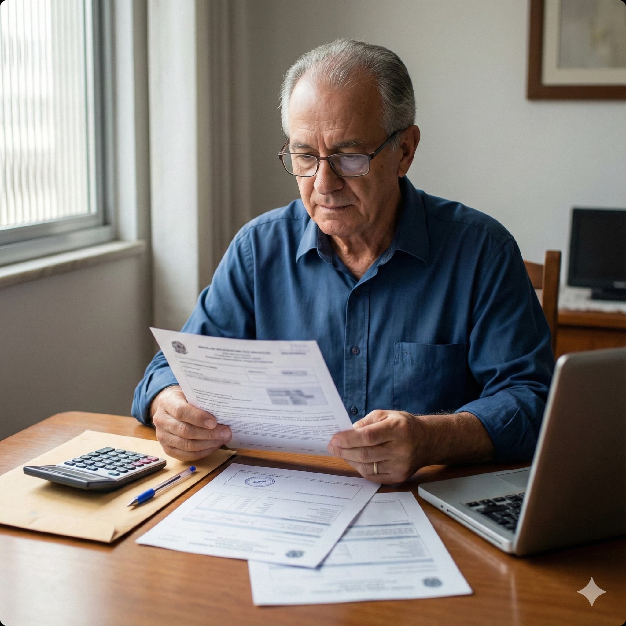 Idoso analisando documentos de isenção